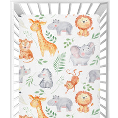 CaTaKu baby crib sheets with safari animals leaves print for vibrant nursery decor