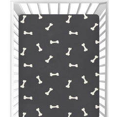 CaTaKu crib sheets with black bone dog pattern for cute nursery decor