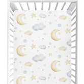 CaTaKu Clouds & Stars crib sheets closeup showing soft, breathable fabric.