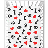 CaTaKu dog bone paw print crib sheet front view enhances nursery style and coziness