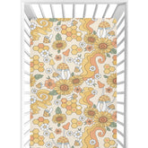 CaTaKu Hippie Flower Honey crib sheet close up texture showing soft fabric for baby comfort