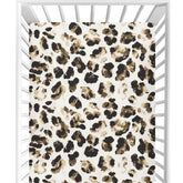 CaTaKu Leopard crib sheet closeup showing snug fit and soft texture.