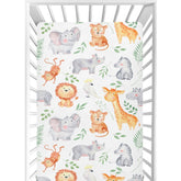 CaTaKu safari animals leaves mini crib sheet with playful print for nursery decor