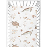 CaTaKu sea turtles seashells mini crib sheets show the playful print for a cozy nursery.