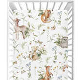 CaTaKu woodland animals print crib sheet for cozy baby sleep and playful nursery decor.