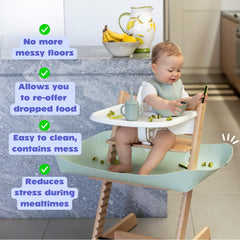 Catchy Food Catcher installed once simplifies messy mealtimes.