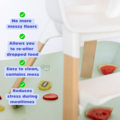 Catchy Food Catcher in premium linen-inspired color adds stylish, wipe-clean appeal