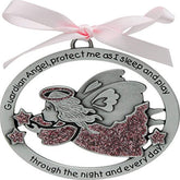 Cathedral Art guardian angel crib medal with pink enamel details for nursery peace