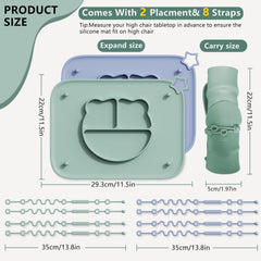 Cathill placemats with five suction cups for secure attachment on smooth surfaces.
