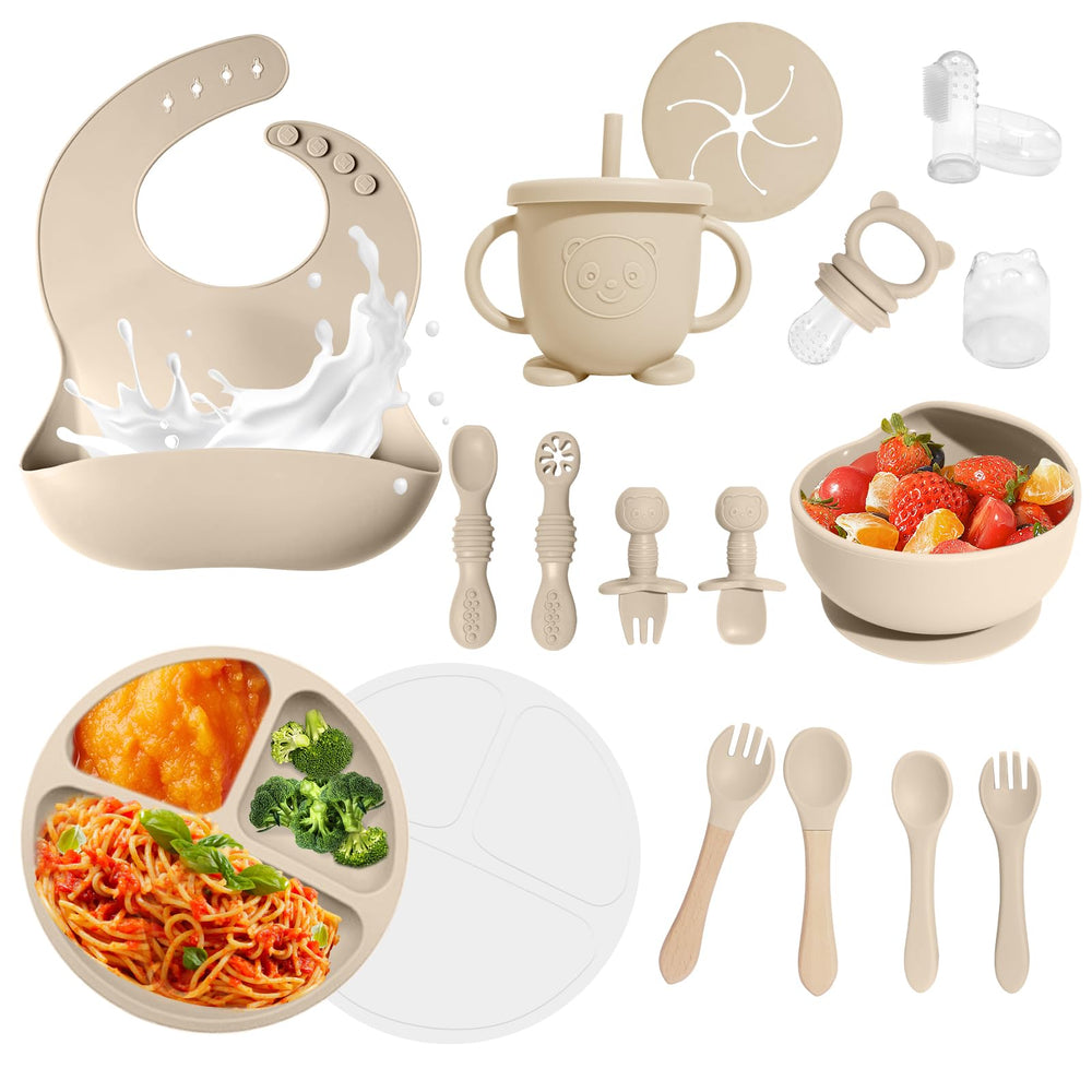 Catvegue baby-led feeding bib keeps spills contained during meals.