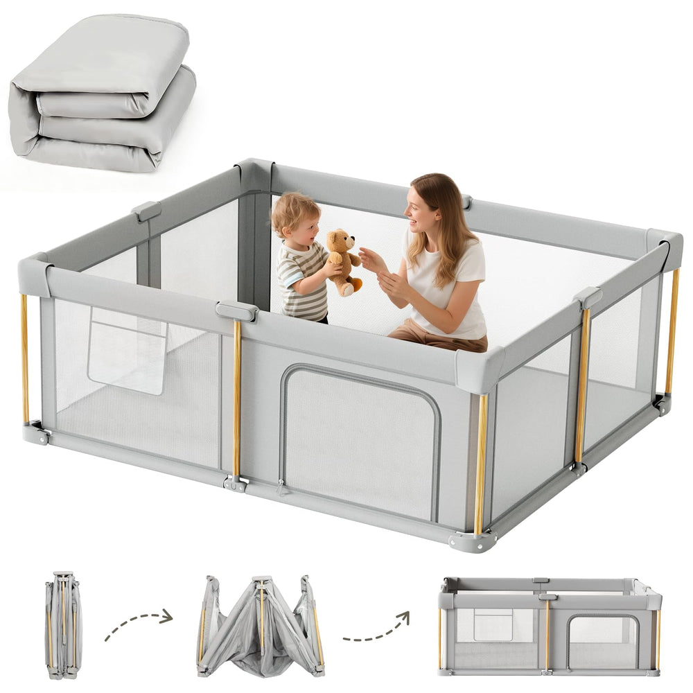 Cbcvvaer foldable playpen with mat for safe, roomy baby play.