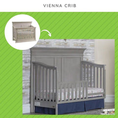 CC KITS guard rail installed on a convertible crib to toddler bed setup.