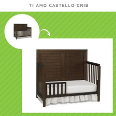 CC KITS toddler guard rail installed on Ti Amo crib for secure nighttime rest.