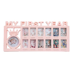 CCONYA baby first year frame front view in pink, a charming keepsake.