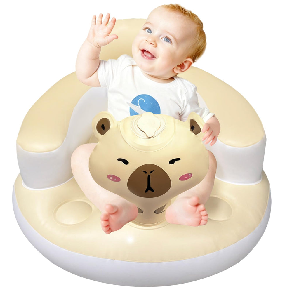 CDSDAS inflatable baby seat front view showing stable upright position for learning