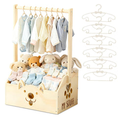 CDSDAS wooden baby shower crate closet close-up shows natural wood finish for warm nursery decor