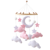 Ceecolia cloud moon mobile in gray pink enhances newborn visual focus and calm.