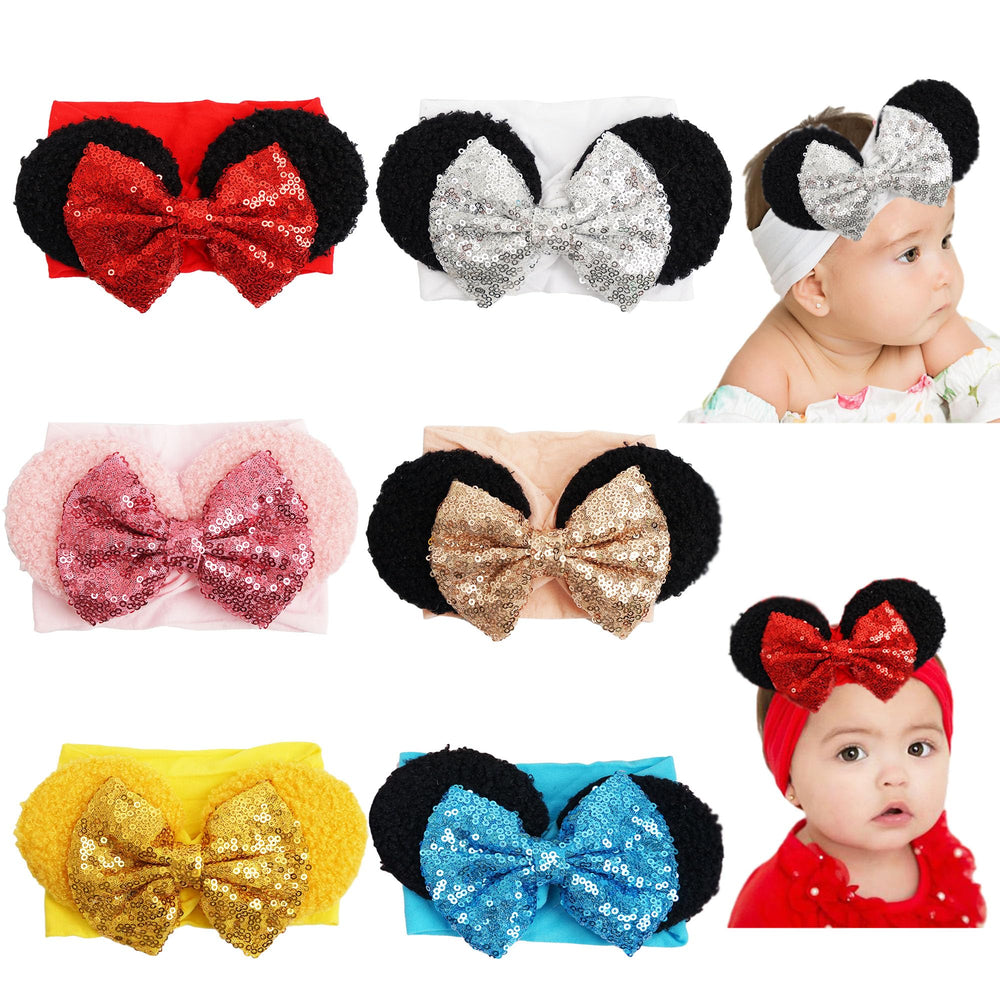 CellElection pink sequin headband with Mickey ears for baby photos