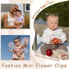 CÉLLOT baby girl wearing clips to secure tiny bangs.