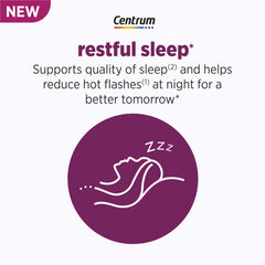 Centrum Restful Sleep tablets close-up for easy nightly use.