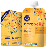 Cerebelly carrot-pumpkin pouch front view, convenient on-the-go organic nourishment.