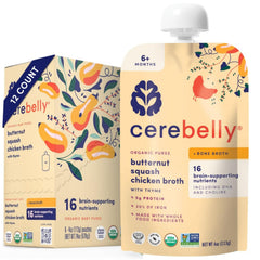 Cerebelly organic baby food pouch with butternut squash and chicken bone broth ready for meals