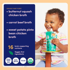 Organic ingredients visual emphasizes clean label quality for busy families.