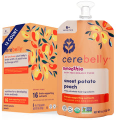 Cerebelly pouch front label shows organic ingredients for quick meals.