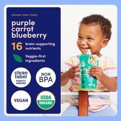 Cerebelly toddler sipping from a pouch, easy, mess-free feeding on outings.