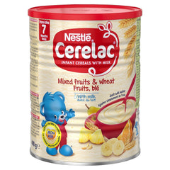 Cerelac mixed fruits and wheat with milk can front view, ready to fuel your baby's day.