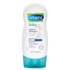 Cetaphil baby wash-shampoo close-up demonstrates tear-free formula for bath time.