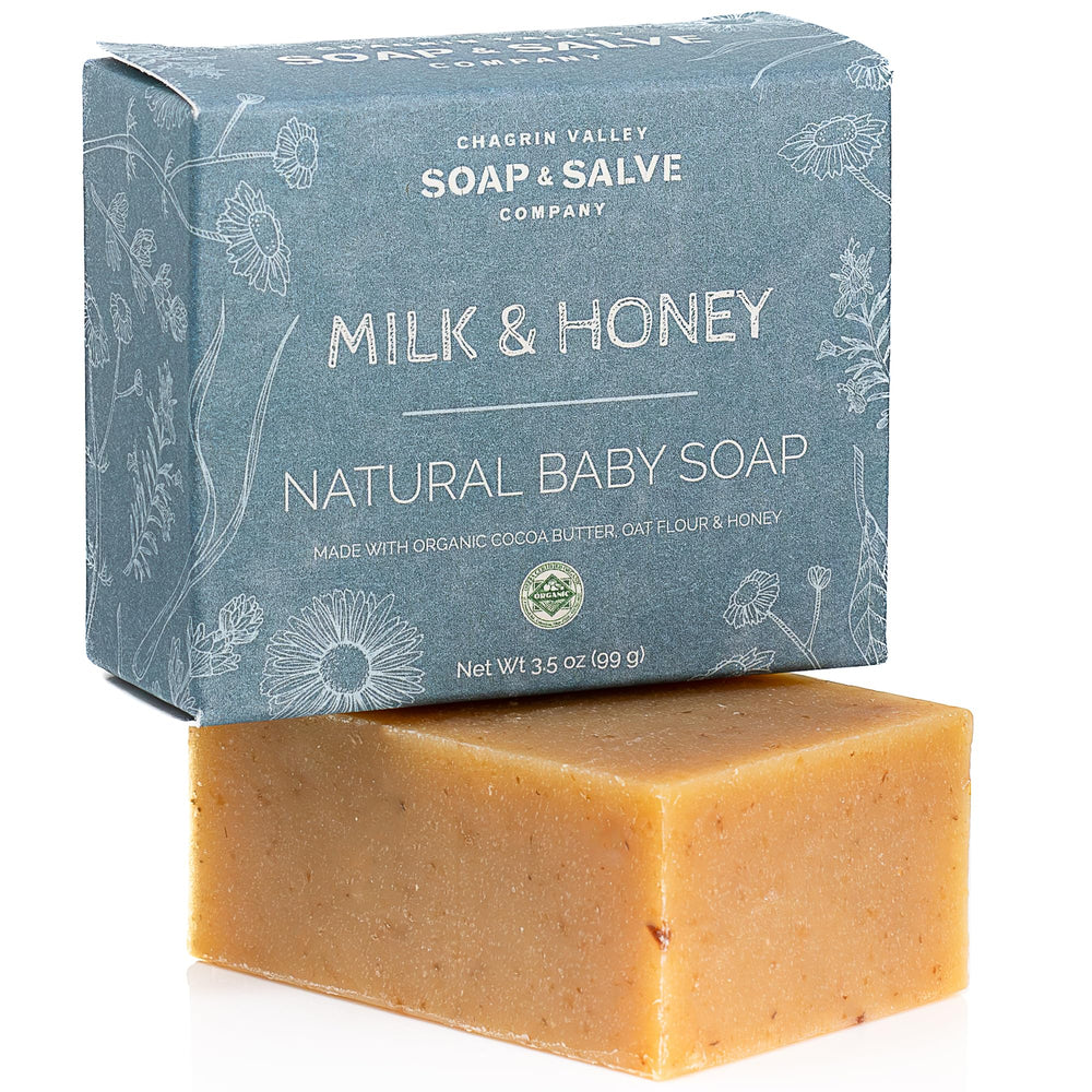 Chagrin Valley Baby Shampoo Bar close-up on oat-honey-goat-milk for gentle cleansing