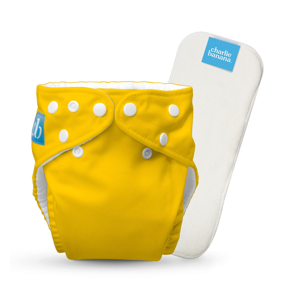 Charlie Banana CB Yellow front view reusable diaper for gentle baby skin