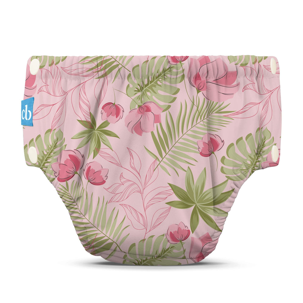 Charlie Banana Pink Forest potty underwear with snaps, close-up shows easy-on design.
