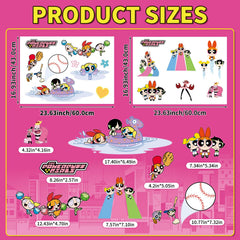 Charon Powerpuff Girls decals in pink sports theme decorate playroom walls.