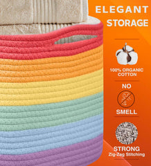Chat Blanc rainbow rope basket in a nursery setting as decorative storage.