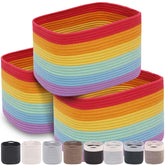 Chat Blanc rainbow cotton rope basket on a shelf for organized storage and easy access.