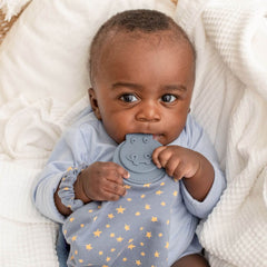 Cheeky Chompers Comfortchew loop attached to stroller for easy reach
