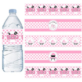 Cheereveal BBQ baby shower pink water bottle label for party decor.