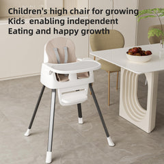 CheerKid portable highchair in dining chair mode for family meals and cleanup.