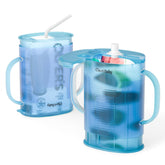 Cheri Baby Squeeze Pouch Holder blue front view shows compact, mess-free design.