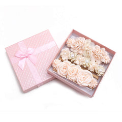 Cherrboll lavender flower headband shows gentle stretch for growing toddlers