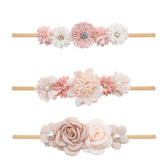 Cherrboll flower set headbands provide soft nylon comfort for newborns.
