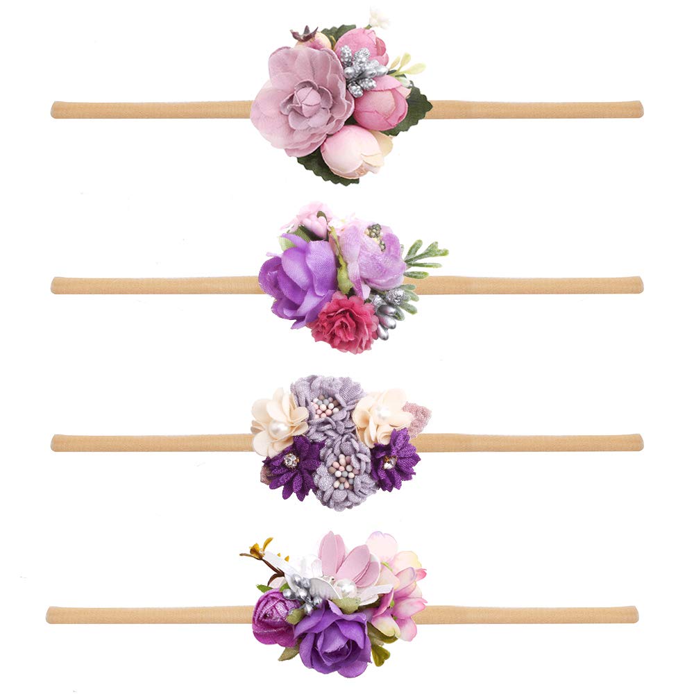 Cherrboll baby headbands with flowers set, soft and gentle for delicate newborn skin