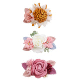Cherrboll flower hair clip set in three colors, adds cute detail to baby outfits.
