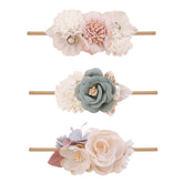 Cherrboll 3pc flower headbands set provides versatile colors for baby outfits.