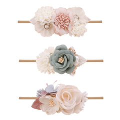 Cherrboll 3pc flower headbands set provides versatile colors for baby outfits.
