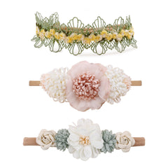Cherrboll flower headbands in soft nylon for gentle baby wear.