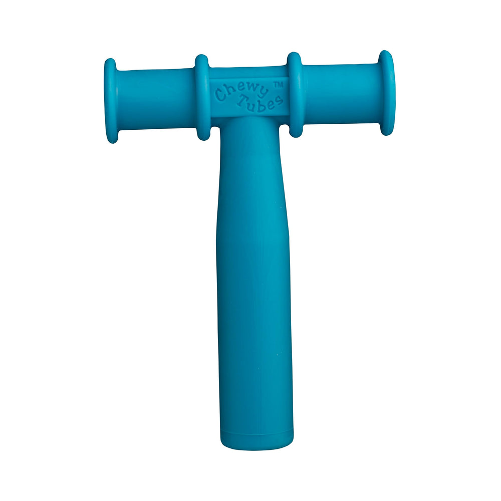 Chewy Tubes blue large stemmed chew toy for teens and adults providing oral sensory input.