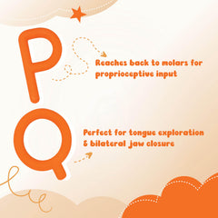 Chewy Tubes Q’ extension supports tongue exploration for sensory engagement.